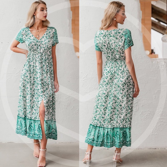 PAULINE floral Print Green Dress - Picture 3 of 3